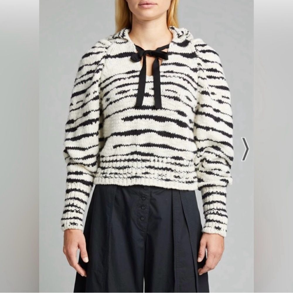 Ulla Johnson Nicola Pullover Zebra Sweater Cream Black 100% Merino Wool Sz XL